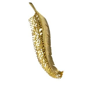 MI AMORE Feather Brooch Pin Gold-Tone Color